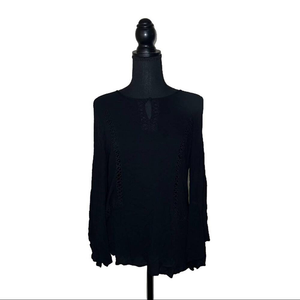 Cato Cutout Top Lace Cold Shoulder Black Rayon Cotton Lightweight Women’s L